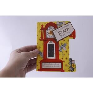1970s Grandfather Clock and Cute Little Mice, Vintage Used Birthday Card, Shape